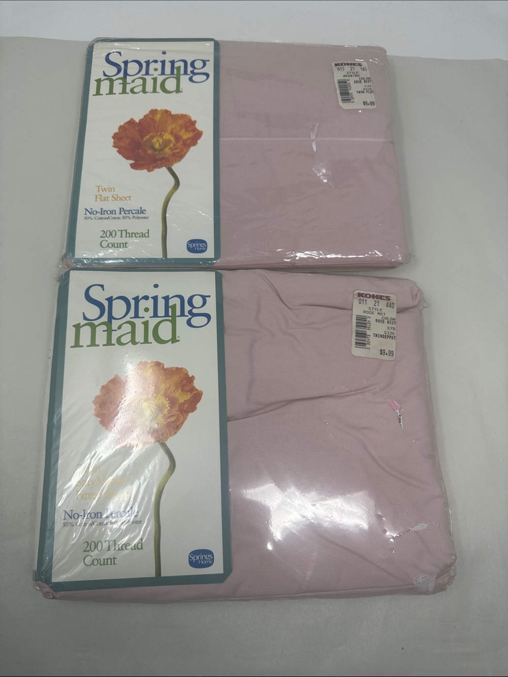 VINTAGE SPRINGMAID  TWIN FLAT AND FITTED SHEETS ROSE MIST COLOR